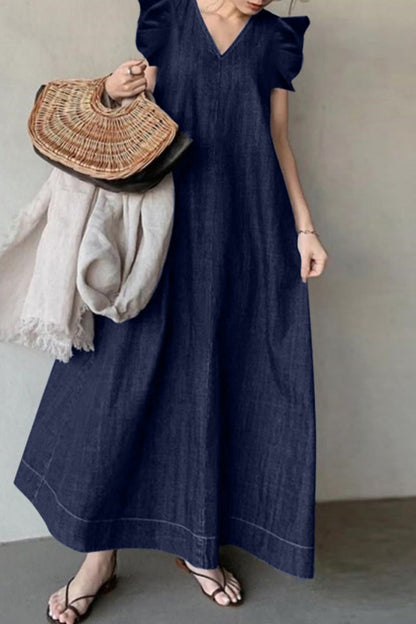 Vestidos vaqueros holgados informales de color liso con escote en V, sin mangas y básicos (3 colores)