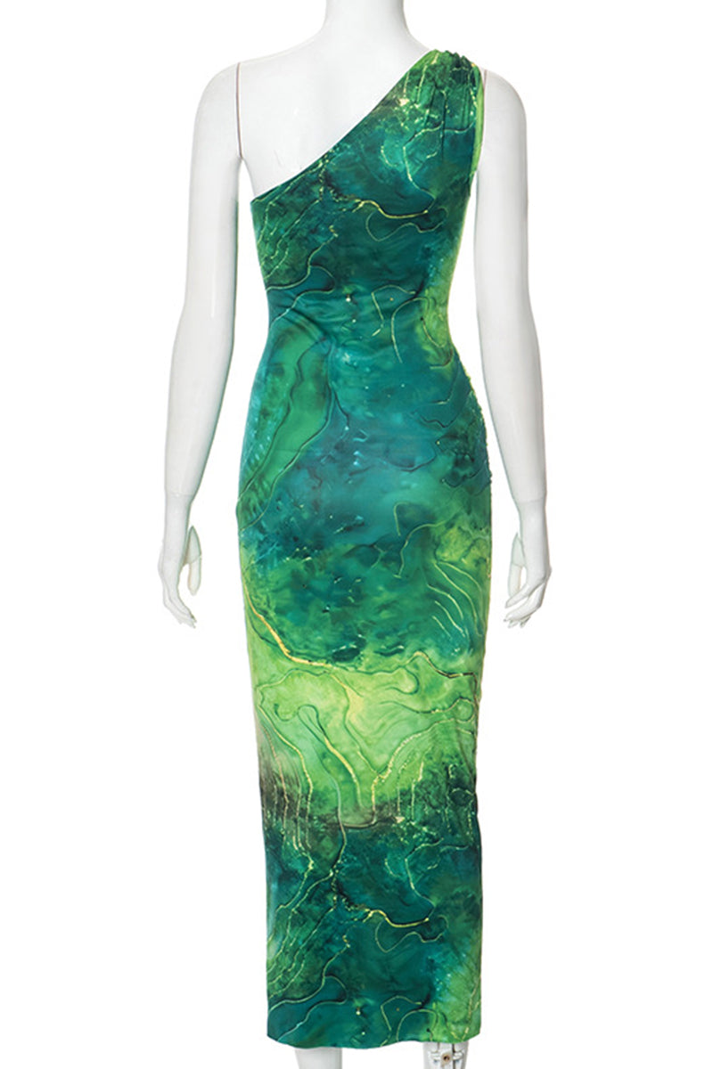Vestidos largos con cuello oblicuo, espalda descubierta y estampado de celebridades