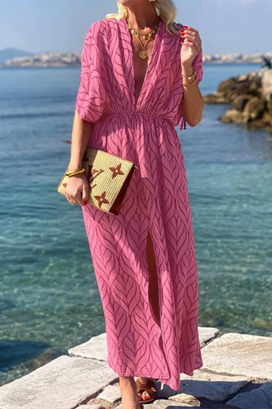 Vestidos casuales de vacaciones con estampado geométrico y abertura con cuello en V irregular