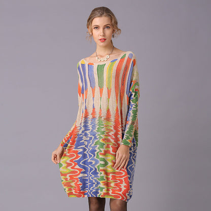 Suéteres de otoño e invierno para mujer, jersey holgado con estampado de lápiz y longitud media, prendas de punto
