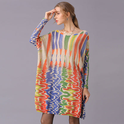 Suéteres de otoño e invierno para mujer, jersey holgado con estampado de lápiz y longitud media, prendas de punto
