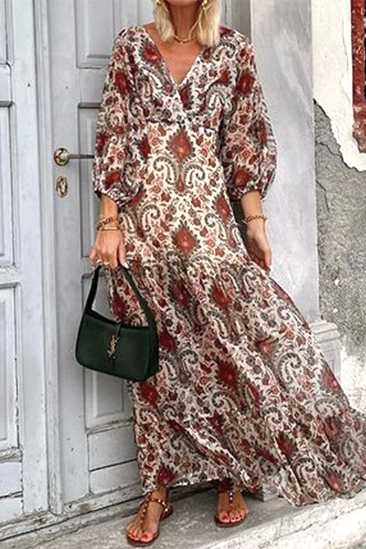 Vestidos casuales de corte A con cuello en V, cordones y estampado geométrico