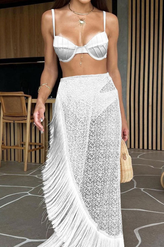 Traje de baño sexy de tres piezas con flecos, espalda descubierta y estampado de leopardo (4 colores)