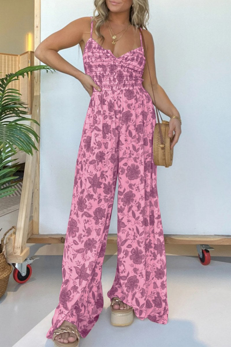 Mono informal con estampado floral, espalda descubierta y tirantes finos (6 colores)