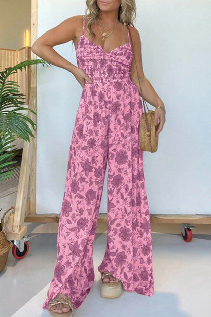 Mono informal con estampado floral, espalda descubierta y tirantes finos (6 colores)