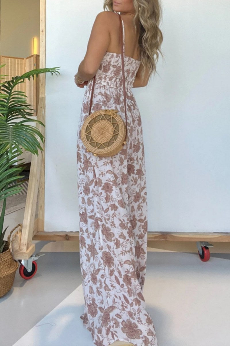 Mono informal con estampado floral, espalda descubierta y tirantes finos (6 colores)