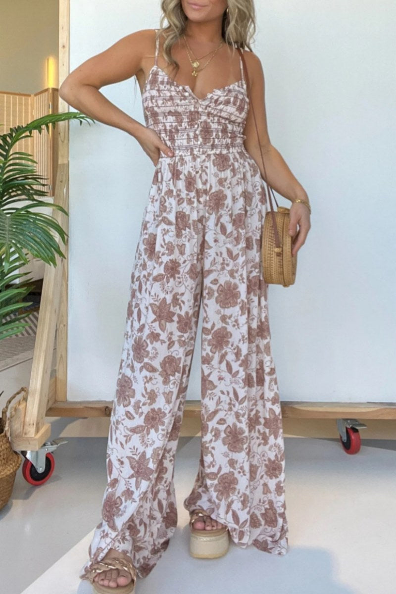 Mono informal con estampado floral, espalda descubierta y tirantes finos (6 colores)