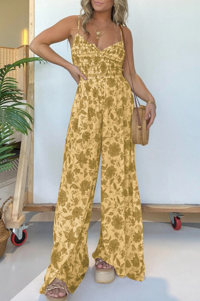 Mono informal con estampado floral, espalda descubierta y tirantes finos (6 colores)