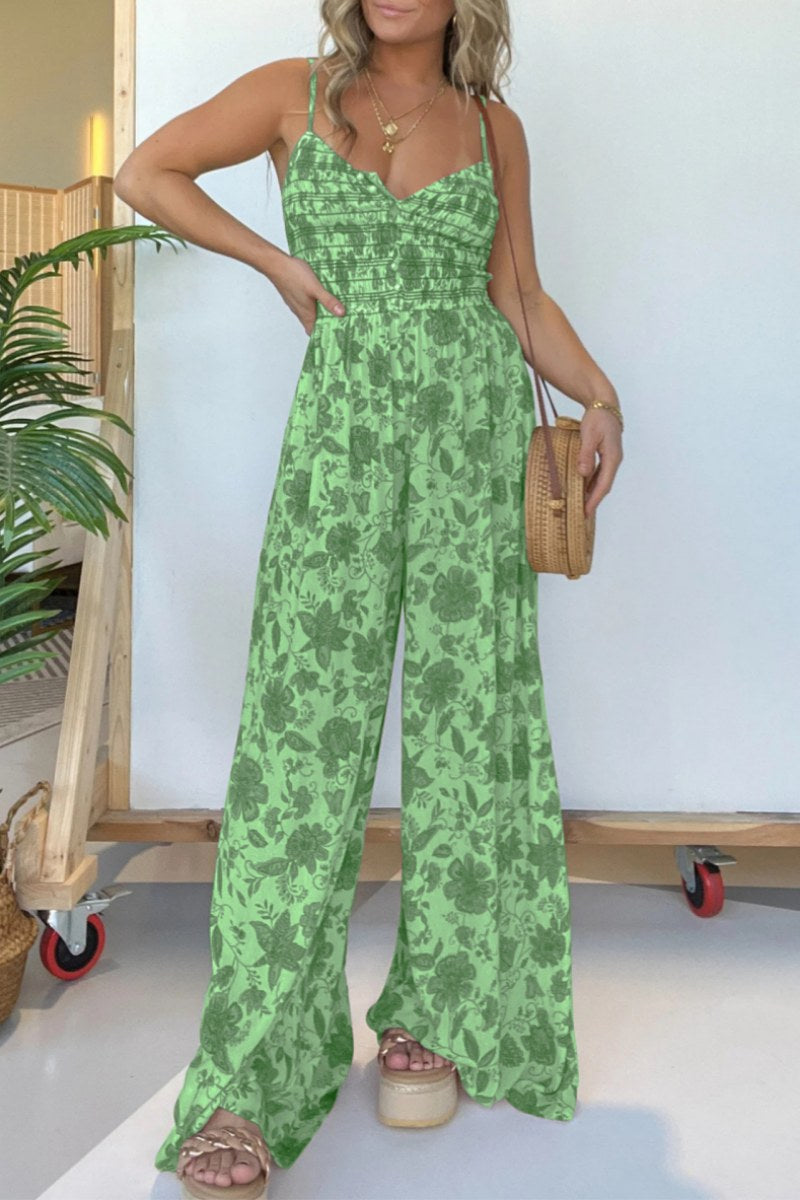 Mono informal con estampado floral, espalda descubierta y tirantes finos (6 colores)