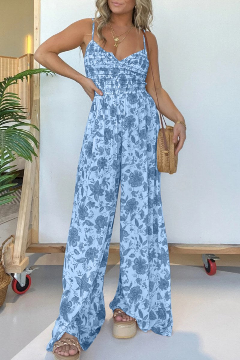 Mono informal con estampado floral, espalda descubierta y tirantes finos (6 colores)