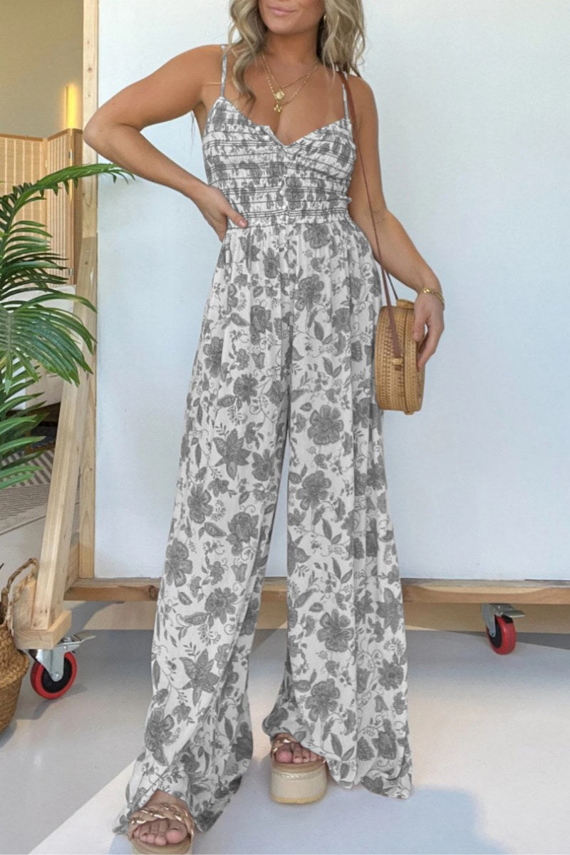 Mono informal con estampado floral, espalda descubierta y tirantes finos (6 colores)