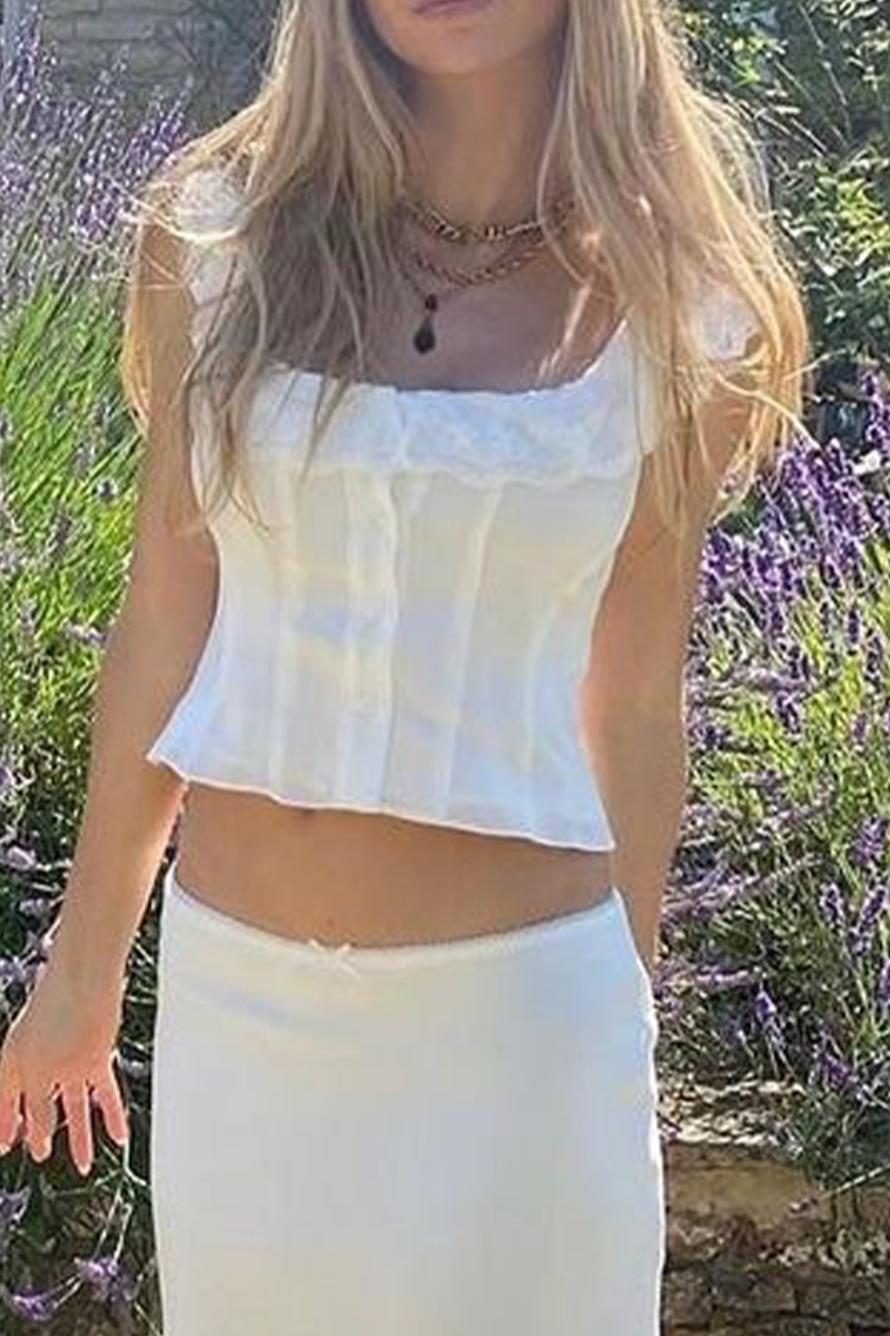 Tops sexys de encaje con cuello en U en color sólido