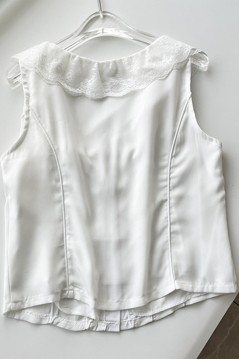 Tops sexys de encaje con cuello en U en color sólido