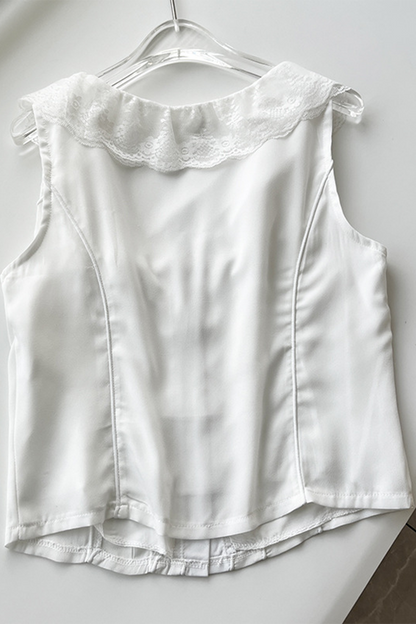 Tops sexys de encaje con cuello en U en color sólido