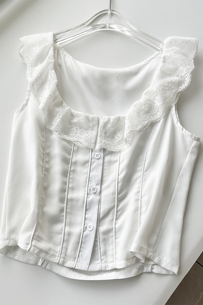 Tops sexys de encaje con cuello en U en color sólido