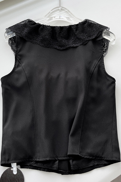 Tops sexys de encaje con cuello en U en color sólido