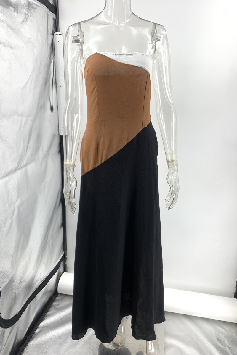 Vestidos sexys sin tirantes con contraste de patchwork y bloques de color