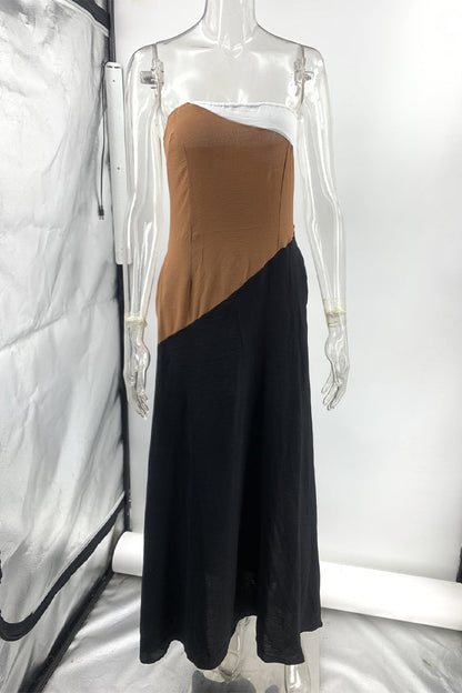 Vestidos sexys sin tirantes con contraste de patchwork y bloques de color