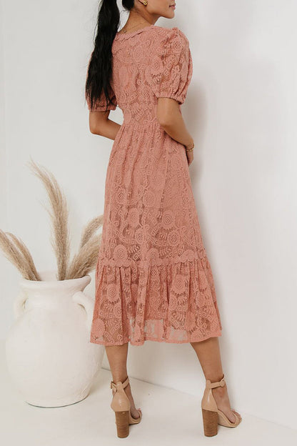 Vestidos casuales de diario con encaje, botones y escote en V, corte A (4 colores)