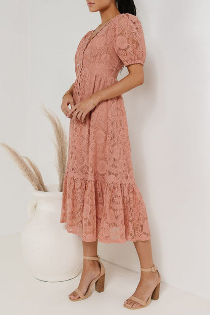 Vestidos casuales de diario con encaje, botones y escote en V, corte A (4 colores)
