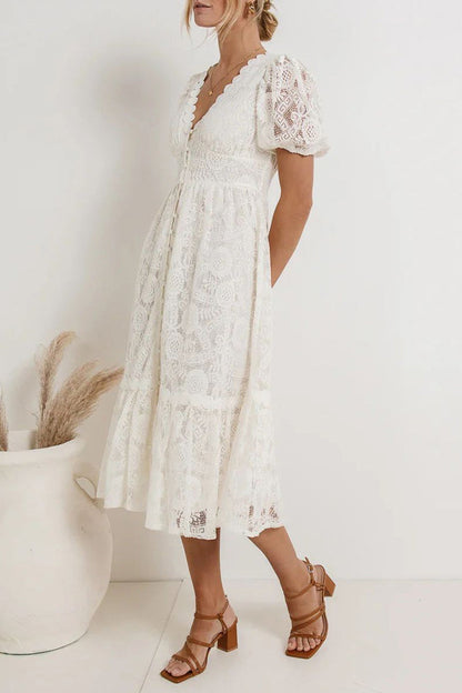 Vestidos casuales de diario con encaje, botones y escote en V, corte A (4 colores)