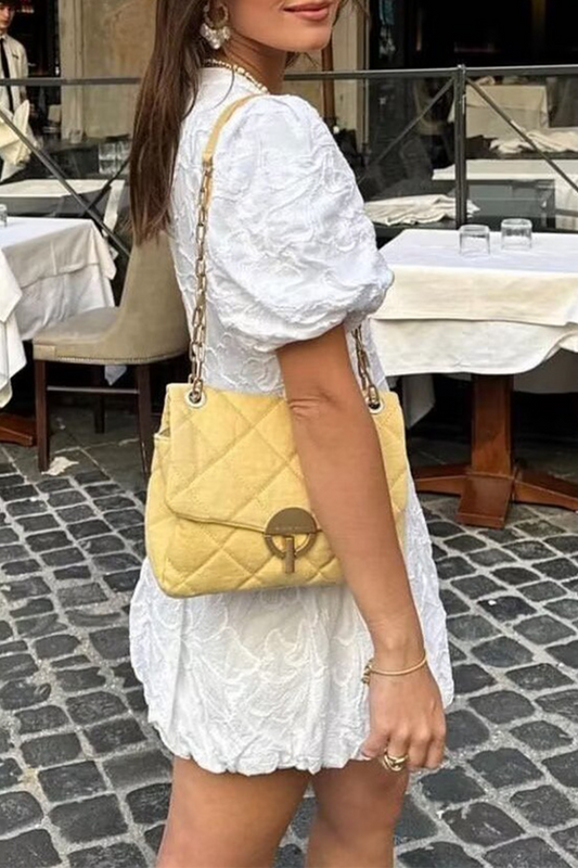 Vestido informal de manga corta con escote en V y textura de color liso para uso diario