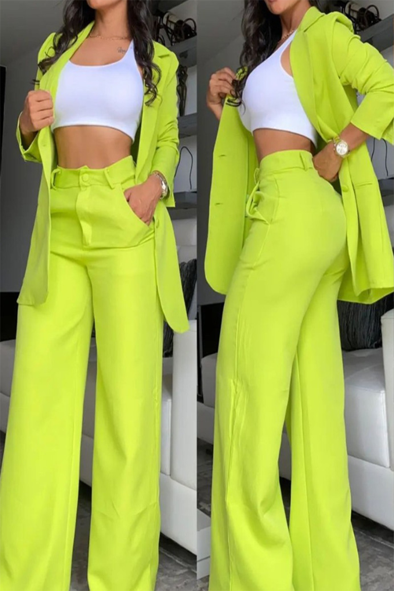 Conjunto informal de dos piezas con bolsillos, botones, cuello vuelto, manga larga (4 colores)