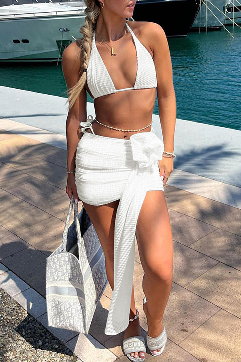 Conjunto de 3 piezas con tirantes de color liso para vacaciones sexys