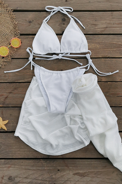 Conjunto de 3 piezas con tirantes de color liso para vacaciones sexys