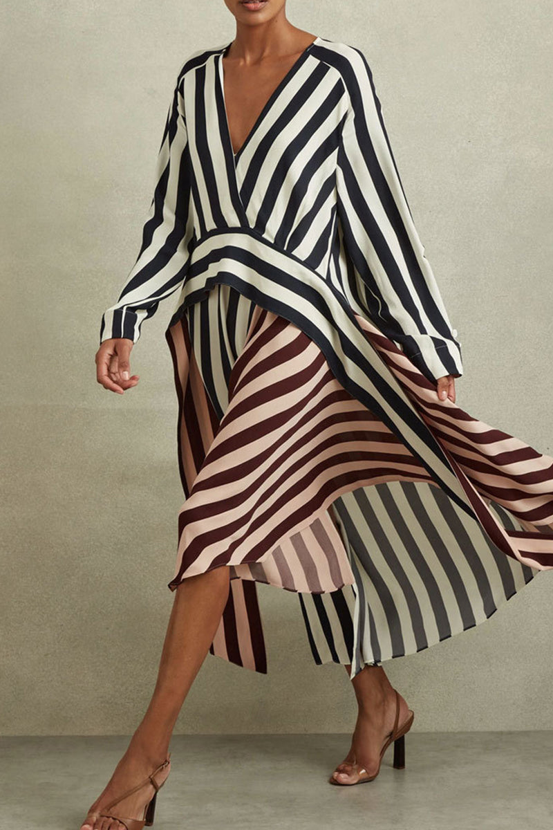 Vestidos largos con escote en V profundo y rayas de celebridades