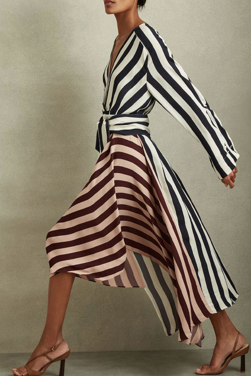 Vestidos largos con escote en V profundo y rayas de celebridades