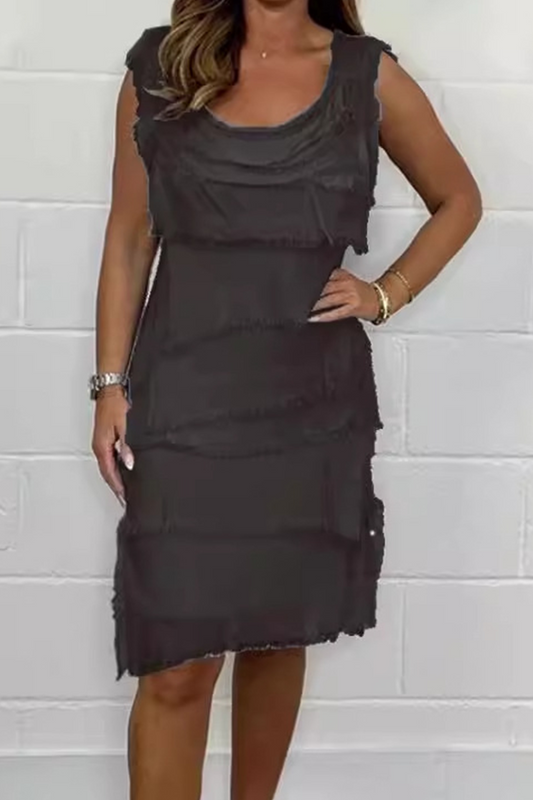 Vestidos casuales de color liso con flecos y cuello en U, sin mangas (7 colores)