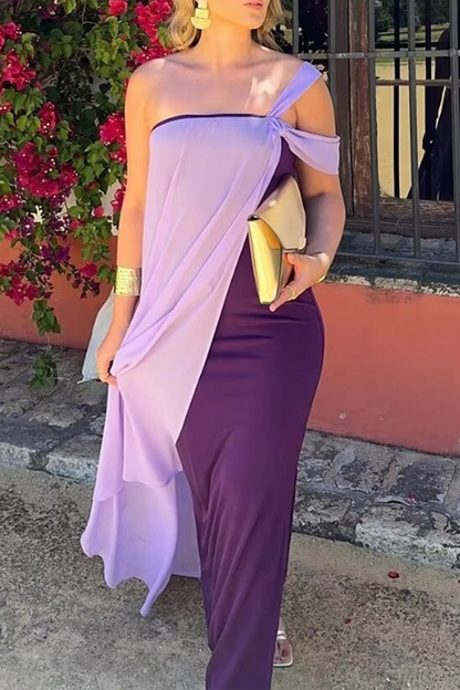 Vestidos sexis de tirantes con hombros descubiertos y patchwork en color liso y contraste