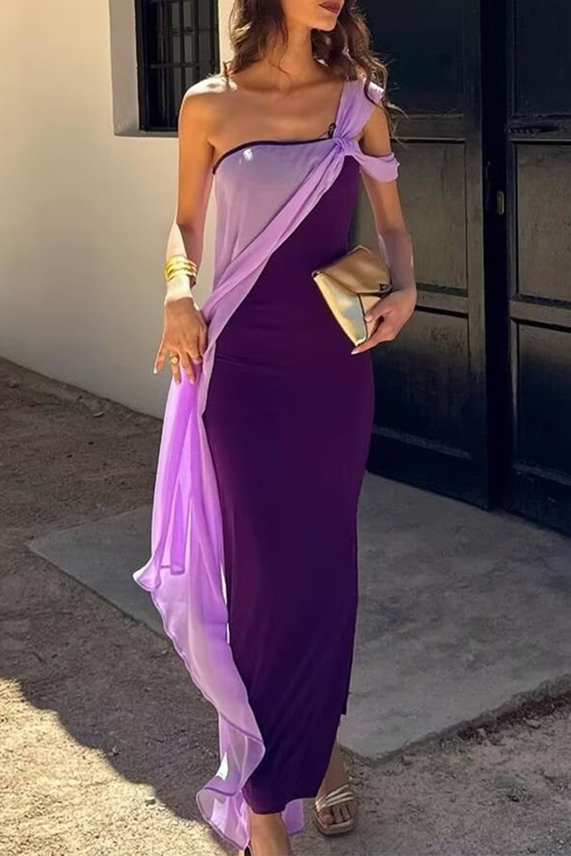 Vestidos sexis de tirantes con hombros descubiertos y patchwork en color liso y contraste