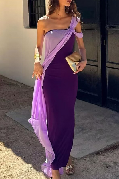 Vestidos sexis de tirantes con hombros descubiertos y patchwork en color liso y contraste