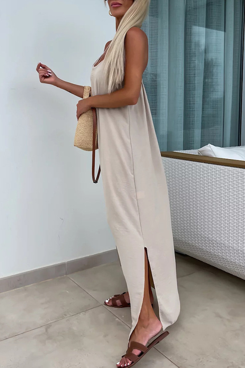 Vestidos casuales de color sólido con espalda descubierta y escote en U (5 colores)
