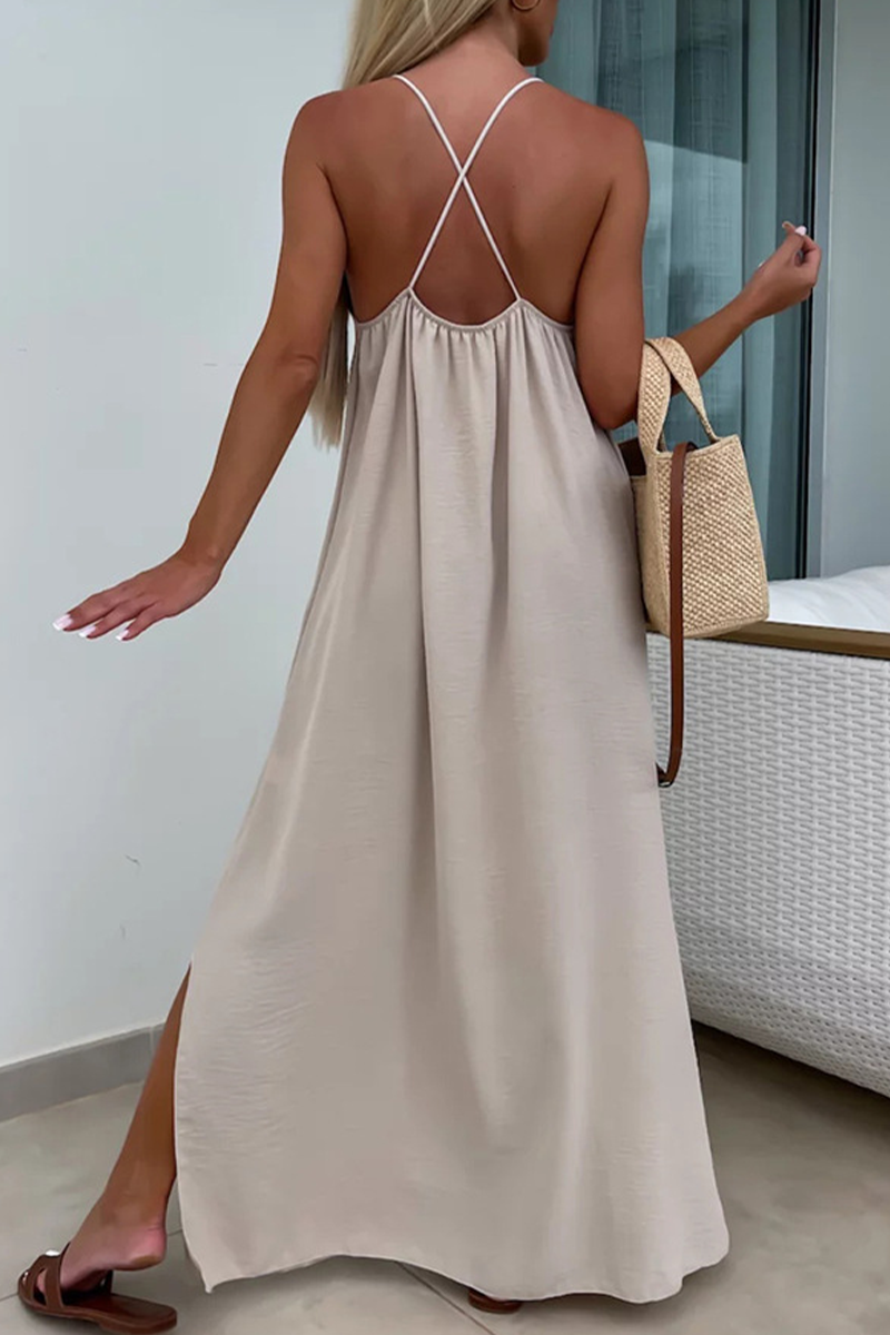 Vestidos casuales de color sólido con espalda descubierta y escote en U (5 colores)