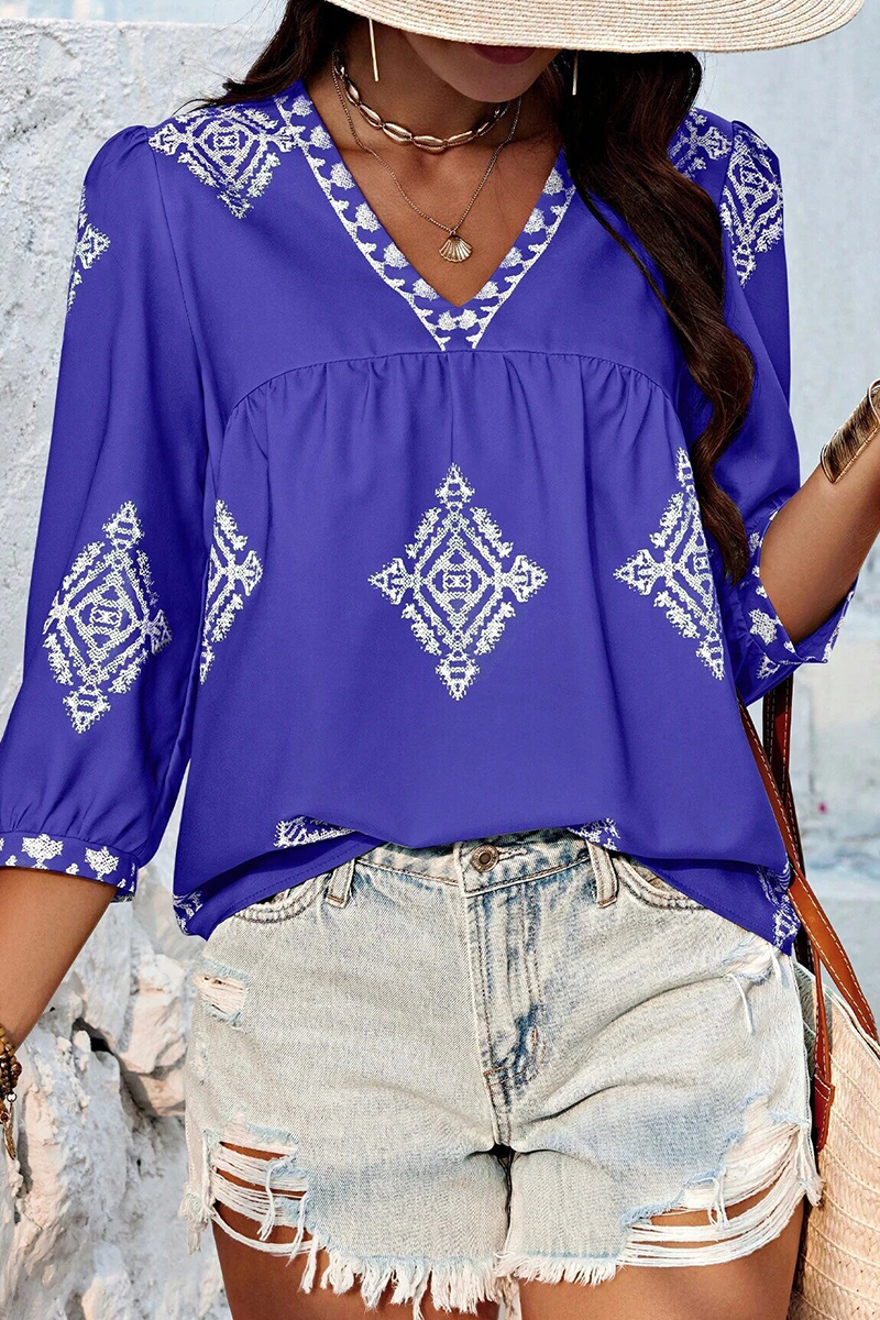Tops casuales de cuello en V con estampado geométrico diario (6 colores)