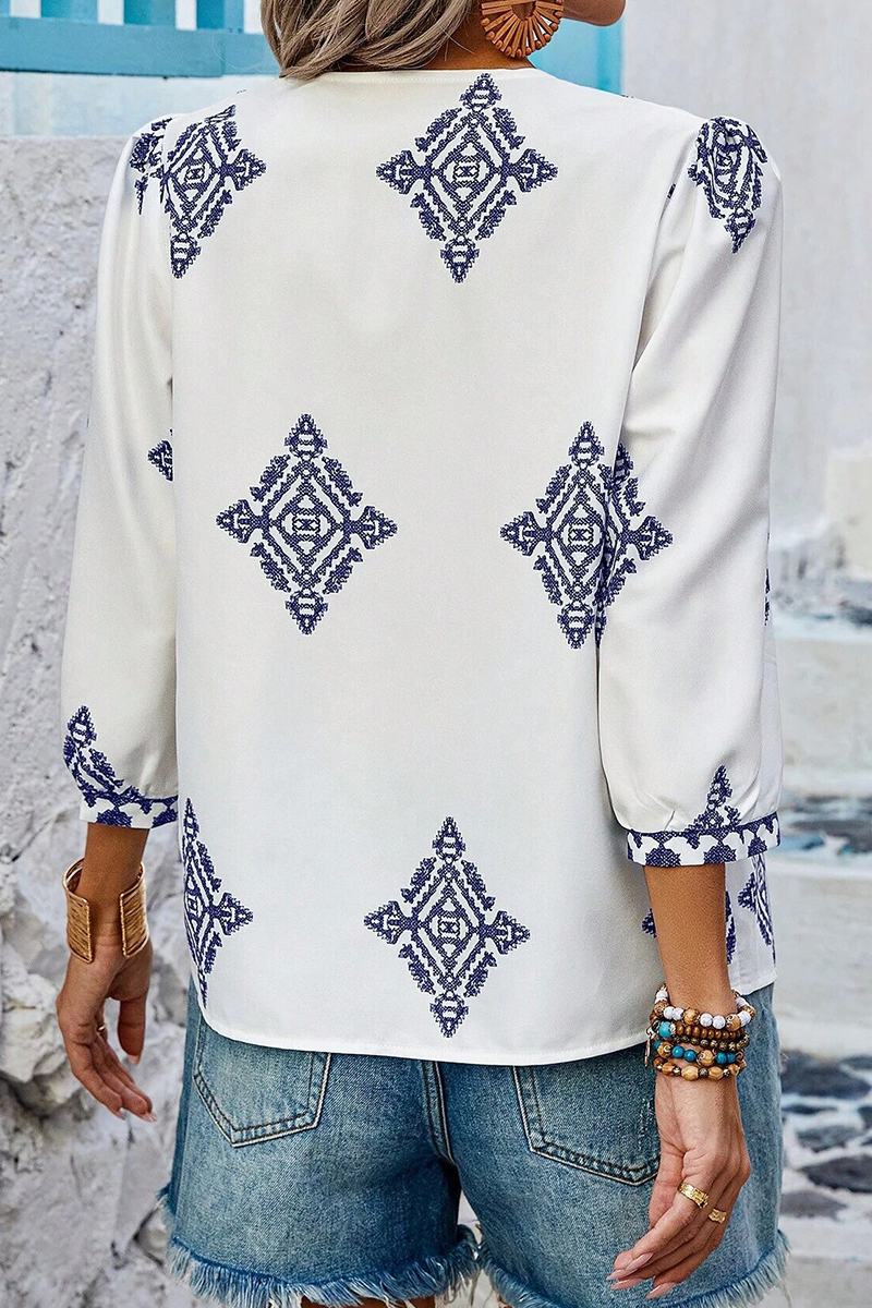 Tops casuales de cuello en V con estampado geométrico diario (6 colores)