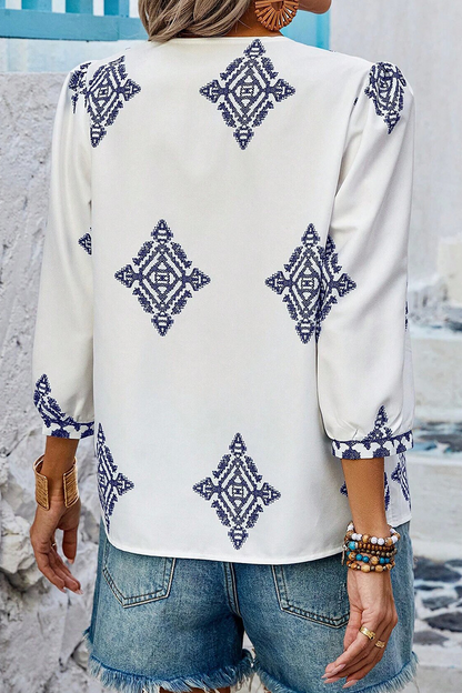 Tops casuales de cuello en V con estampado geométrico diario (6 colores)