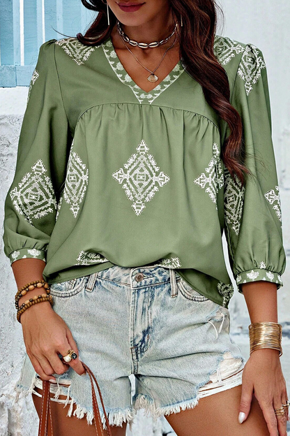 Tops casuales de cuello en V con estampado geométrico diario (6 colores)
