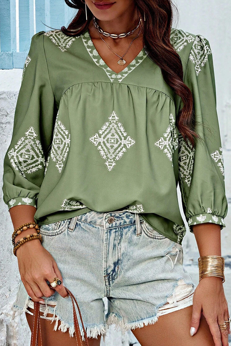 Tops casuales de cuello en V con estampado geométrico diario (6 colores)