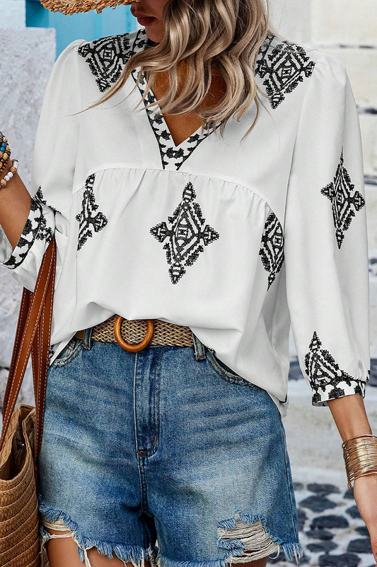 Tops casuales de cuello en V con estampado geométrico diario (6 colores)