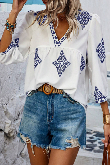 Tops casuales de cuello en V con estampado geométrico diario (6 colores)