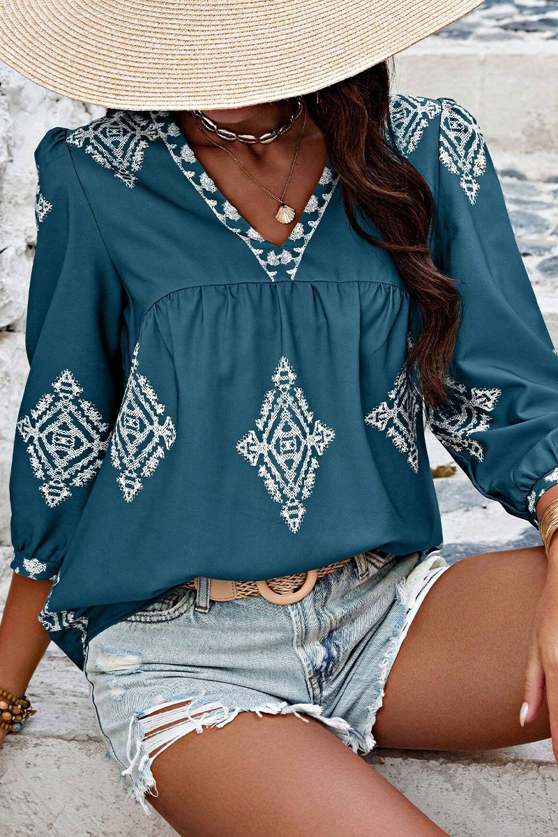 Tops casuales de cuello en V con estampado geométrico diario (6 colores)
