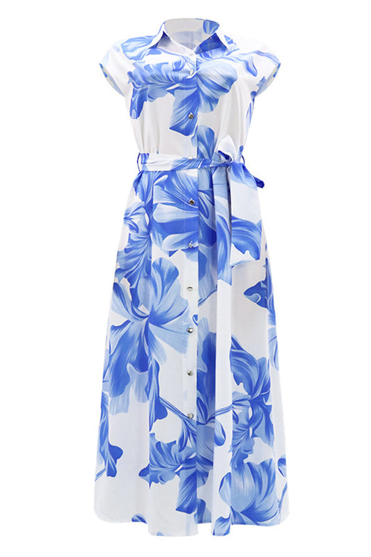 Vestidos largos casuales con cuello vuelto y botones con estampado floral