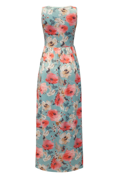 Vestidos largos básicos con cuello redondo y estampado floral informal