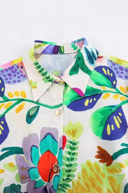 Vestidos estampados casuales de patchwork con estampado floral y cinturón con cuello vuelto