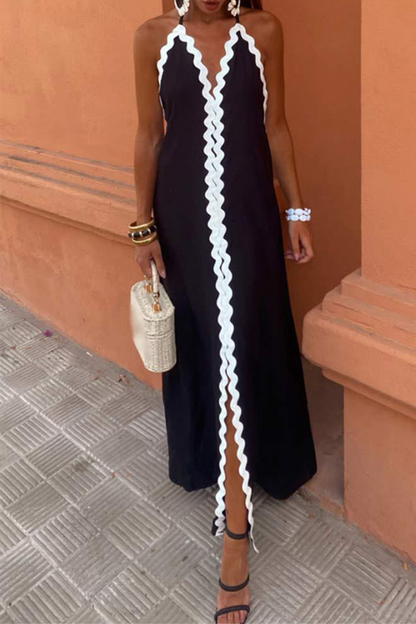 Vestidos sexis sin mangas con cuello halter, espalda descubierta y contraste con encaje y patchwork