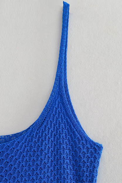 Vestidos sexis de tirantes con cuello en U, de punto, con ribete de flecos y color liso para vacaciones